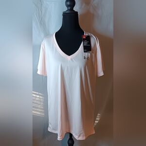 Under Armour Women's XL Lt. Pink V-Neck Loose Cut Heat Gear Performance Tee NWT